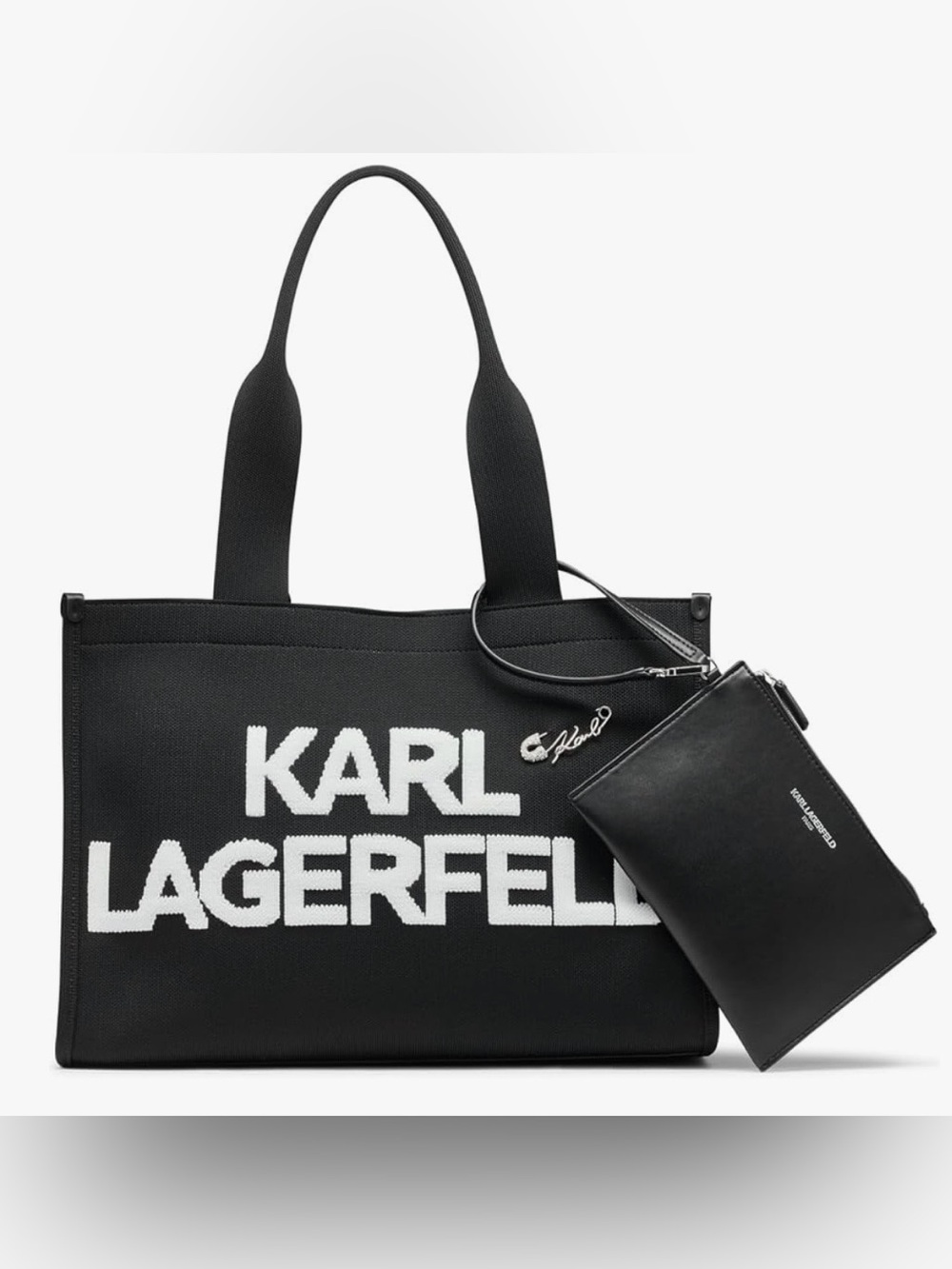 KARL LAGERFELD Kristina Large Black & White Tote Bag + Wristlet Pouch, NWT